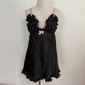 NWT Cinema Etoile Seductivewear Womens Small Black Satin Babydoll W/Robe set